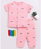 Clt.s Cotton Knit Half Sleeves Lets Play Text Printed Coordinating Night Suit Set - Pink