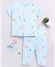 Clt.s Cotton Knit Half Sleeves Fish & Anchor Printed Coordinating Night Suit Set - Blue