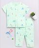 Clt.s Cotton Knit Half Sleeves Fish & Anchor Printed Coordinating Night Suit Set - Sea Green