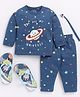 Clt.s Cotton Knit Half Sleeves You Are My Universe Text Printed Coordinating Night Suit Set - Blue