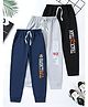 Googo Gaaga Cotton Knit Pack Of 3 Typography Printed Joggers - Navy Blue Grey & Black