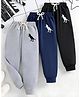 Googo Gaaga 100%Cotton Knit Pack Of 3 Dinosaur Printed Joggers - Grey Nav Blue & Black
