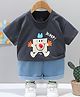 Googo Gaaga Cotton Knit Half Sleeves Jump Text Printed Tee & Shorts Set - Grey