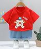 Googo Gaaga Cotton Knit Half Sleeves Jump Text Printed Tee & Shorts Set - Red