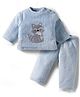 Babyhug Velour Knit Full Sleeves Winter Night Suit with Racoon Embroidery - Blue