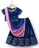 Babyhug Velour Woven Half Sleeves Floral Embroidered Choli Lahenga Set with Dupatta - Navy