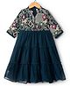 Babyhug Georgette Woven Three Fourth Sleeves Tired Ethnic Dress with Embroidery - Navy Blue