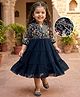 Babyhug Georgette Woven Three Fourth Sleeves Tired Ethnic Dress with Embroidery - Navy Blue