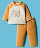 Babyhug Velour Knit Full Raglan Sleeves Winter Wear Night Suit With Bear Applique - Beige