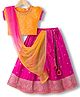 Babyhug Brocade Woven Half Puffed Sleeves Choli Lehenga Set with Dupatta & Motif Embroidery - Dark Pink & Yellow