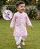Babyhug Cotton Woven Full Sleeves Cambric Colour Splash Printed Kurta Dhoti Set - White