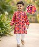 Babyhug 100% Cotton Cambric Woven Full Sleeves Abstract Printed Kurta Pajama Set - Orange