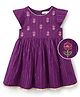 EARTHY TOUCH Cotton Lurex Woven Cap Sleeves Ethnic Dress With Floral Embroidery - Purple
