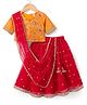 Babyhug Woven Half Sleeves Net Floral Embroidered Choli Lehenga & Dupatta Set with Floral Embroidery & Lace Detailing - Red & Mustard
