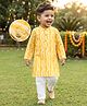 Babyhug Cambric Woven Full Sleeves Kurta Pajama Set With Floral Hakoba Embriodery - Yellow