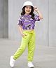 OLLINGTON ST. 100% Cotton Knit Half Sleeves Printed Top & Joggers Set - Multicolor & Lime Green