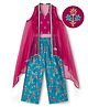 EARTHY TOUCH Viscose Woven Sleeveless Indo Western Set With Floral Embroidery & Jacket - Pink & Blue