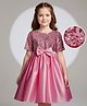 Hola Bonita Woven Half Sleeves Party Dress with Sequins & Bow Applique - Rose Gold