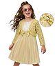 Hola Bonita Woven Shimmered Party Dress With Full  Sleeves Sequinned Shrug - Yellow