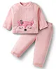 Babyhug Velour Knit Full Sleeves Winter Wear Night Suit With Animal Embriodery - Pink