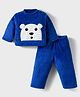 Babyhug Velour Knit Full Sleeves Winter Wear Night Suit With Bear Embriodery - Blue