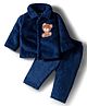Babyhug Velour Knit Front Open Full Sleeves Night Suit with Animal Applique - Navy Blue