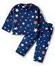 Babyhug Velour Knit Full Sleeves Co-ords Winter Wear Night Suit With Star Print - Navy Blue