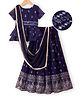 Pine Kids Woven Half Sleeves Choli Lehenga & Dupatta Set With Floral & Mirror Embroidery - Navy Blue