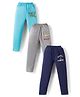 OHMS Single Jersey Knit Full Length Lounge Pants with Text Print Pack of 3 - Light Blue Navy Blue & Light Grey