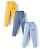 OHMS Single Jersey Knit Full Length Text Printed Lounge Pants Pack of 3 - Yellow Light & Medium Blue