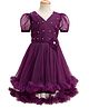 Pine Kids Woven Half Puffed Sleeves Party Dress with Floral Applique & Pearl Detailing - Wine