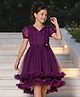 Pine Kids Woven Half Puffed Sleeves Party Dress with Floral Applique & Pearl Detailing - Wine