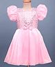 Pine Kids Woven Half Sleeves Party Dress With Sequin & Bow Applique - Pink