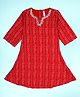 Kiddopanti Rayon Woven  Three Fourth Sleeves Bandhani Printed Floral Lace Embellished Kurti  - Red