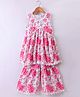 M'andy Woven Sleeveless Floral Printed Kurti & Coordinating Palazzo Set - White & Pink