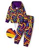 OLLINGTON ST. 100% Cotton Knit Full Sleeves Printed Hoodie & Joggers Co-Ord Set - Purple & Yellow