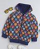 BABY NATION Knitted Knit Full Sleeves Jungle Animals Printed Hooded Light Winter Sweatshirt - Navy Blue