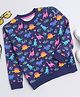 BABY NATION Knitted Knit Full Sleeves Dinosaur Printed Light Winter Sweatshirt - Navy Blue