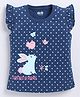 Kidcity Cotton Knit Frill Sleeves Polka Dots Printed & Rabbit Patch Detailed Top - Navy Blue
