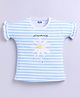 Kidcity Cotton Knit Half Sleeves Striped & Floral Printed Top - Sky Blue