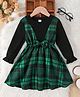 tior Woven Full Peasant Sleeves Checked & Bow Applique Detailed Dress - Green