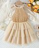 tior Woven Sleeveless Sequins Embellished Layered Dress - Golden