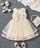 tior Woven Sleeveless Sequins Embellished Star & Bow Applique Detailed Layered Dress - Cream