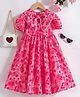 tior Woven Half Puffed Sleeves Hearts Printed Peter Pan Collar Dress - Pink