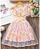 tior Net Woven Sleeveless Floral Printed Dress With Belt - Yellow & Pink