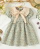 tior Woven Half Puffed Sleeves Floral Printed Bow Applique Detailed Peter Pan Collar Dress - Green