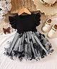 tior Woven Flutter Sleeves Butterflies Embroidered Bow Applique Detailed Dress - Black