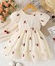 tior Woven Half Puffed Sleeves Cherries Embroidered Dress - Cream
