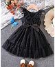 tior Net Woven Sleeveless Polka Dots Printed Bow Applique Detailed Dress With Belt - Black