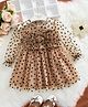 tior Net Woven Full Peasant Sleeves Hearts Printed Dress - Brown